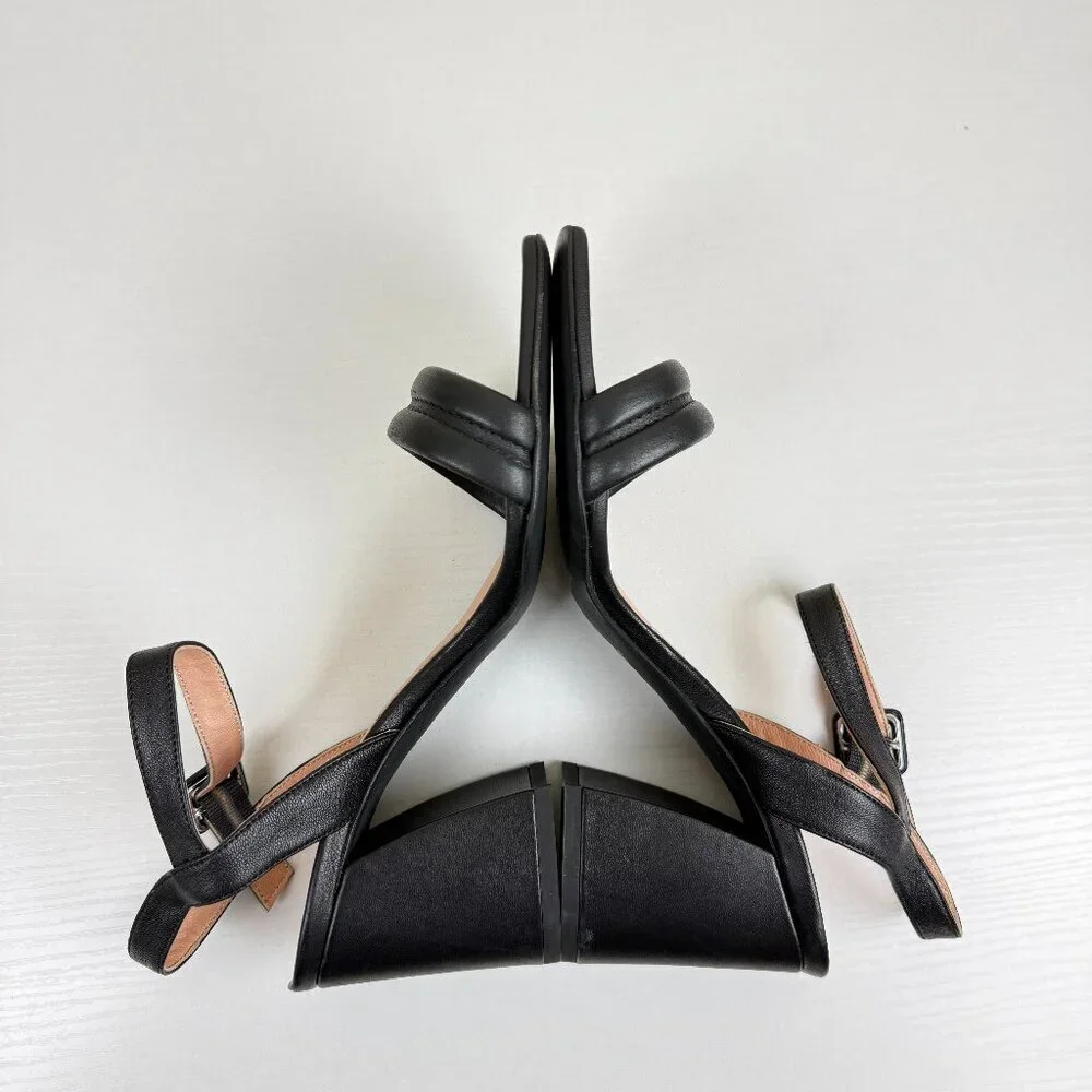 Prezioso Black Leather Stack Heel Sandals Made In Italy